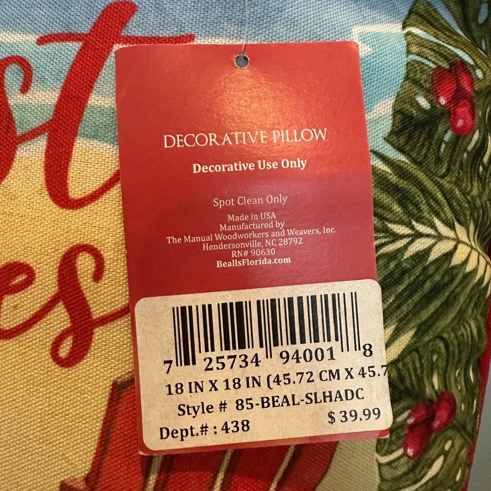 Christmas Holiday Beach Adirondack Chair Decorative Pillows (2) 18in by 18in NWT